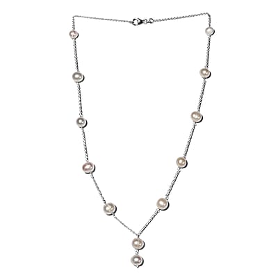 Freshwater Pearl Station Necklace 20 Inches in Sterling Silver