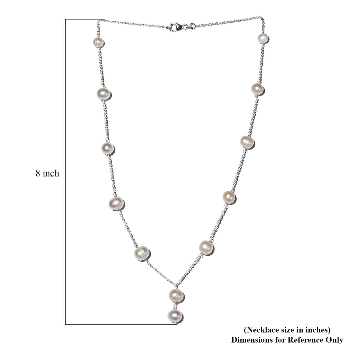 Freshwater Pearl Station Necklace 20 Inches in Sterling Silver image number 5