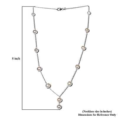 Freshwater Pearl Station Necklace 20 Inches in Sterling Silver