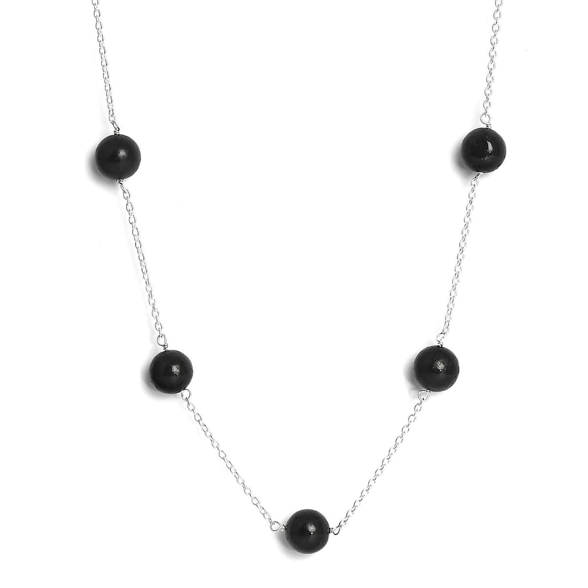 Shungite 33.60 ctw Beaded Station Necklace in Sterling Silver 20 Inches image number 0