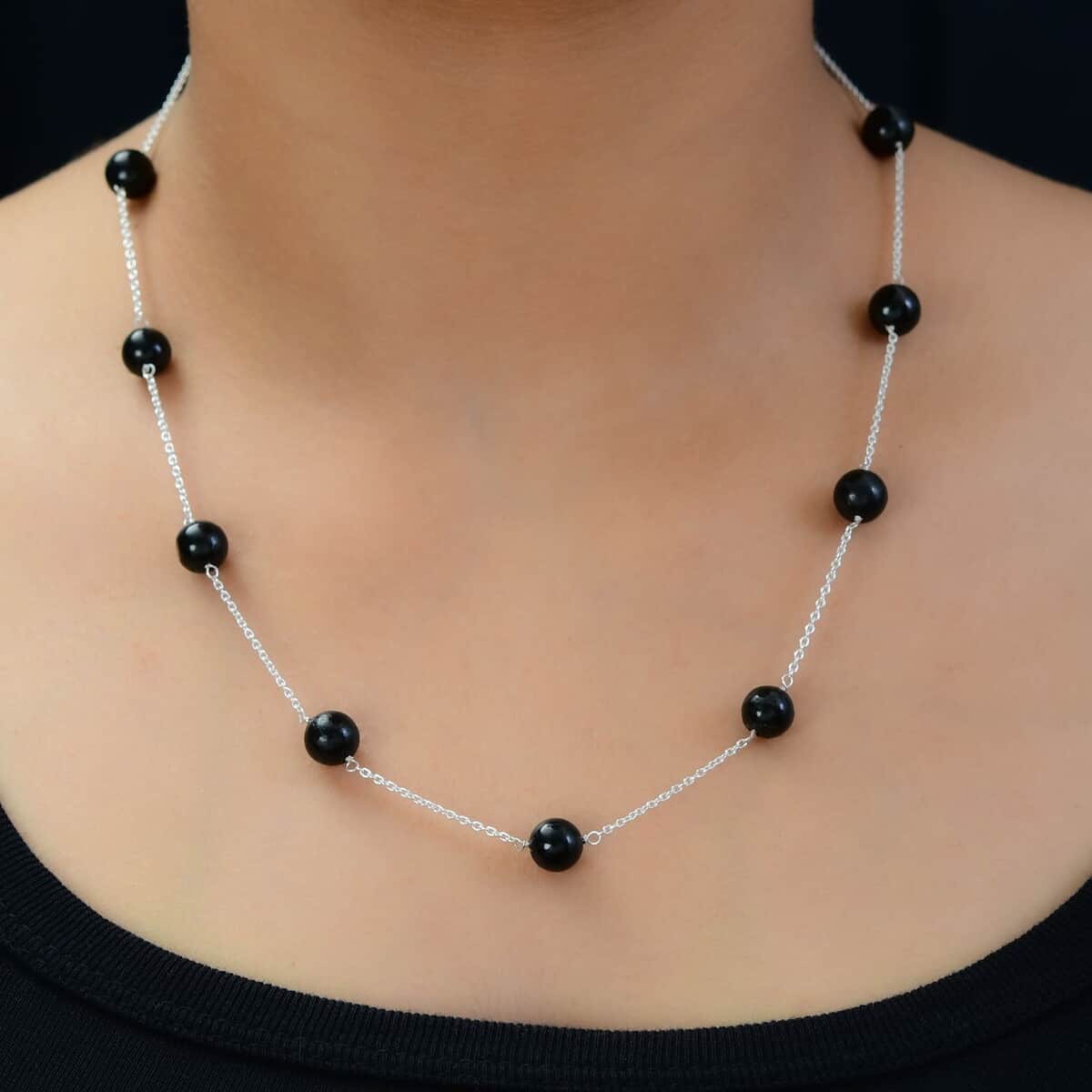 Shungite 33.60 ctw Beaded Station Necklace in Sterling Silver 20 Inches image number 2