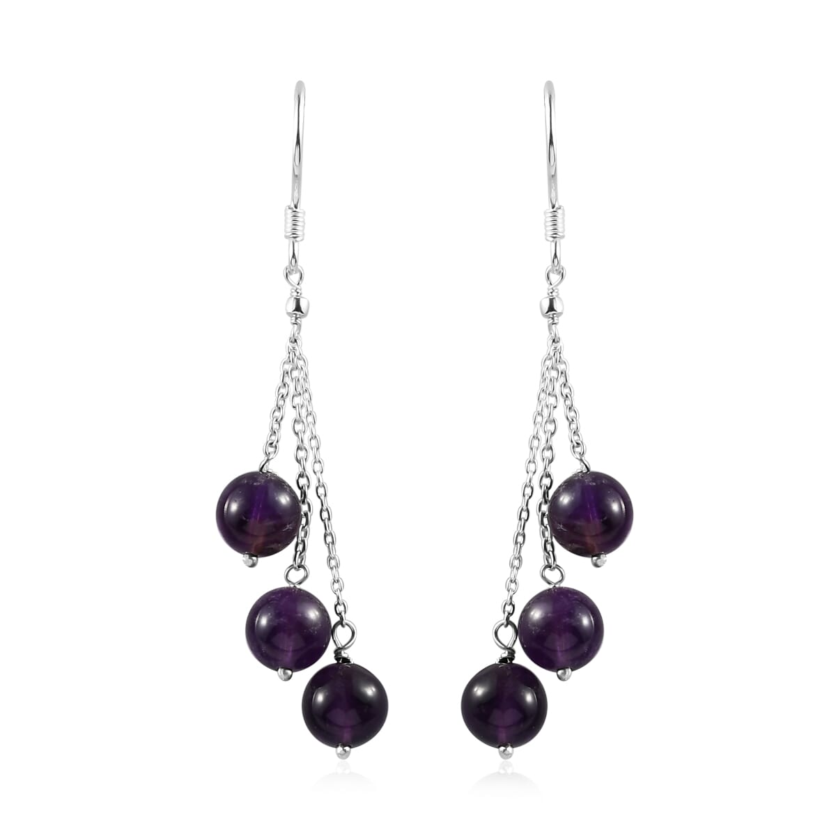 Amethyst 3 Stone Drop Earrings in Sterling Silver 28.00 ctw image number 0