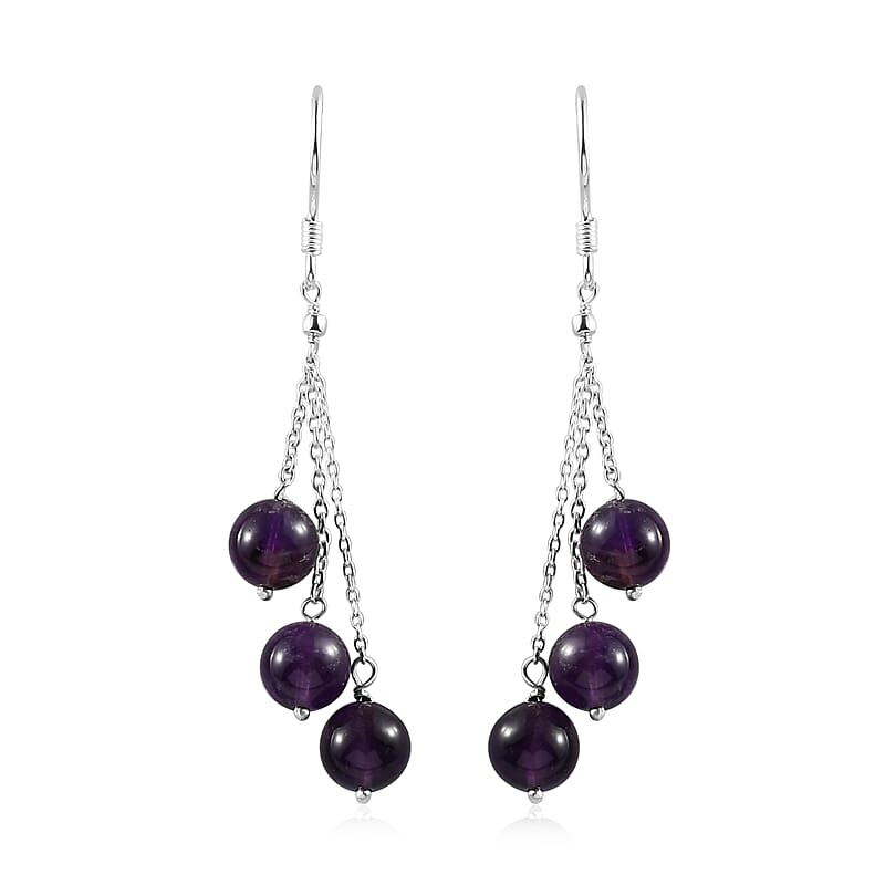 Amethyst 3 Stone Drop Earrings in Sterling Silver 23.75 ctw