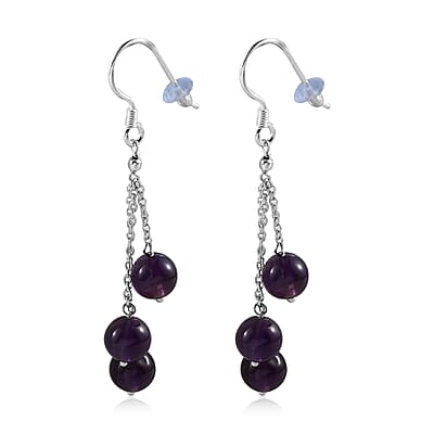 Amethyst 3 Stone Drop Earrings in Sterling Silver 23.75 ctw