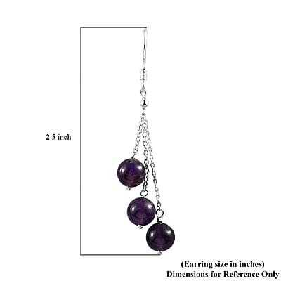 Amethyst 3 Stone Drop Earrings in Sterling Silver 23.75 ctw
