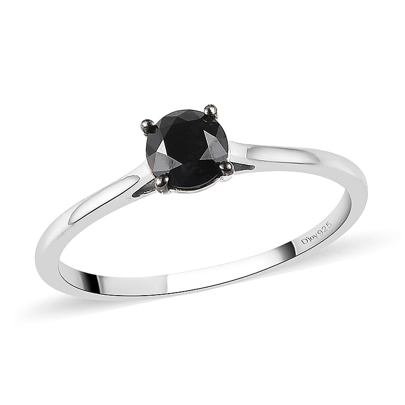 Premium Black Diamond Solitaire Ring in Platinum Over Sterling Silver (Size 10.0) 1.00 ctw