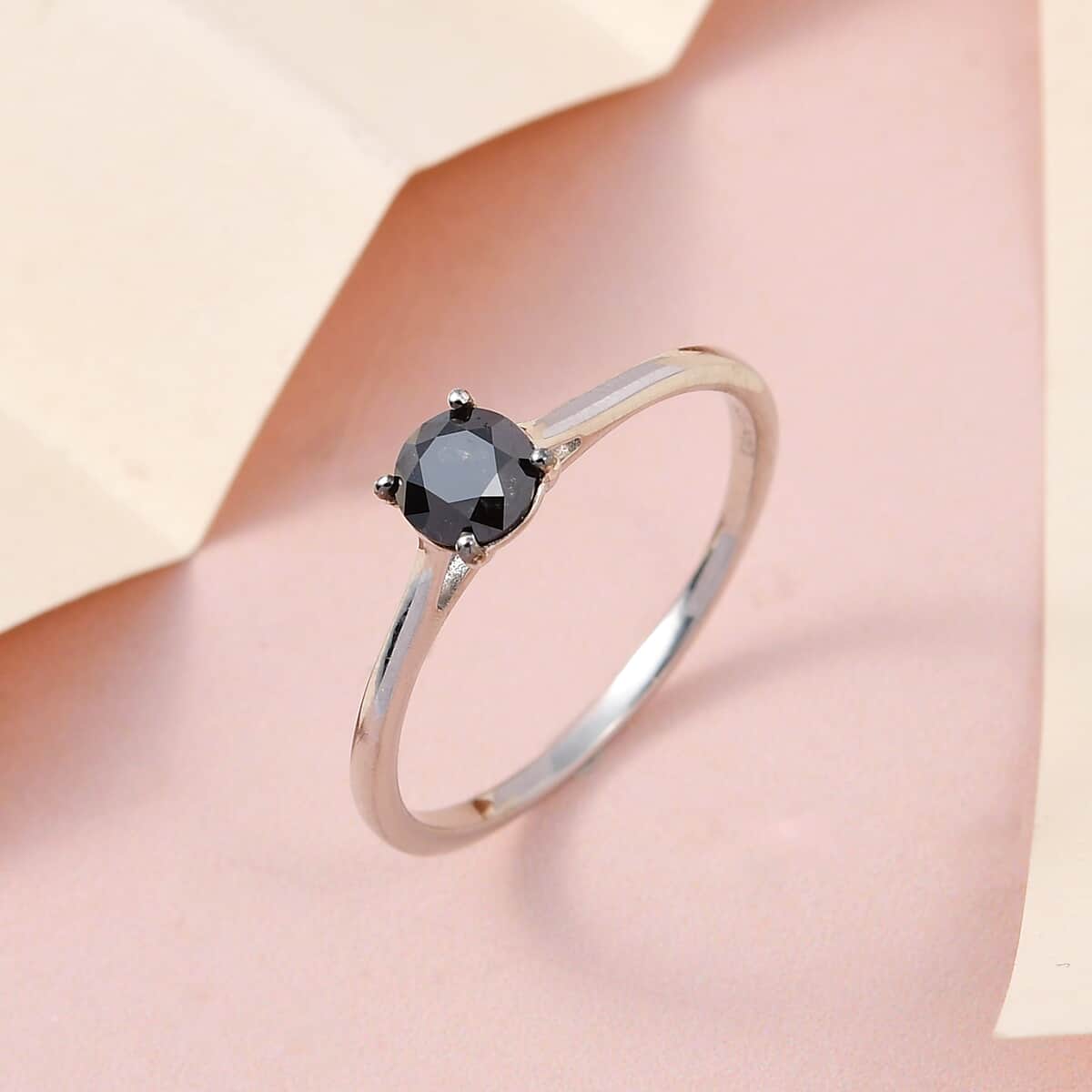 Black Diamond Solitaire Ring in Platinum Over Sterling Silver 1.00 ctw image number 1