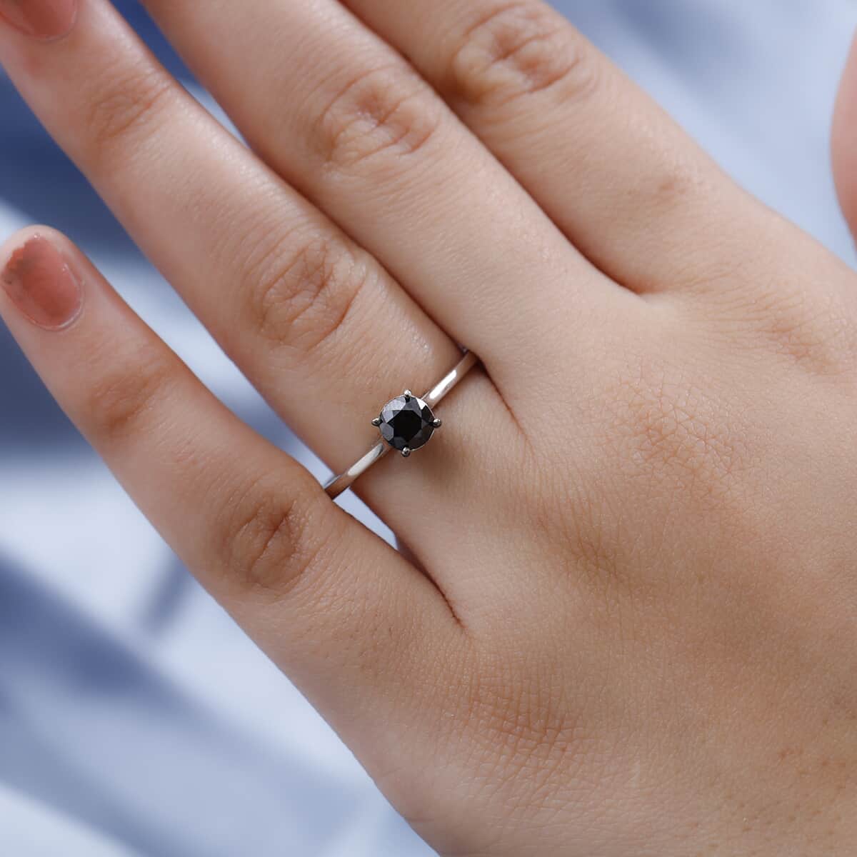 Black Diamond Solitaire Ring in Platinum Over Sterling Silver 1.00 ctw image number 2