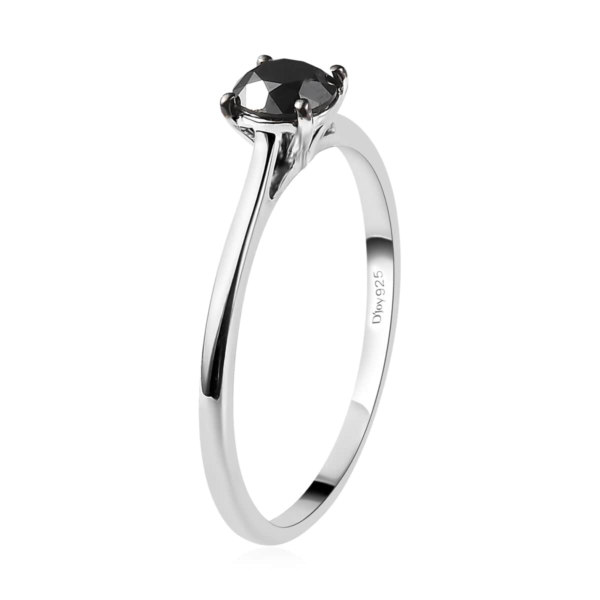 Black Diamond Solitaire Ring in Platinum Over Sterling Silver 1.00 ctw image number 3