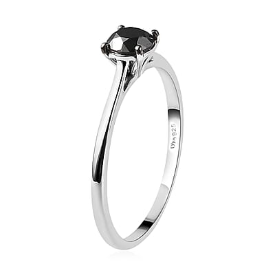 Premium Black Diamond Solitaire Ring in Platinum Over Sterling Silver (Size 10.0) 1.00 ctw