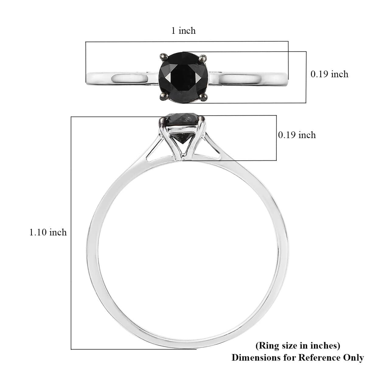 Black Diamond Solitaire Ring in Platinum Over Sterling Silver 1.00 ctw image number 5