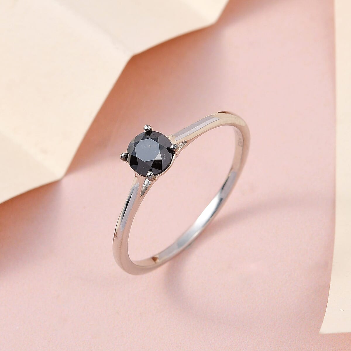 Premium Black Diamond Solitaire Ring in Platinum Over Sterling Silver (Size 8.0) 1.00 ctw image number 1