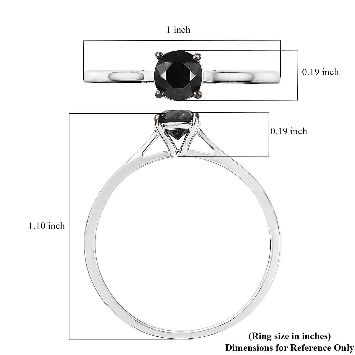 Premium Black Diamond Solitaire Ring in Platinum Over Sterling Silver (Size 8.0) 1.00 ctw image number 5