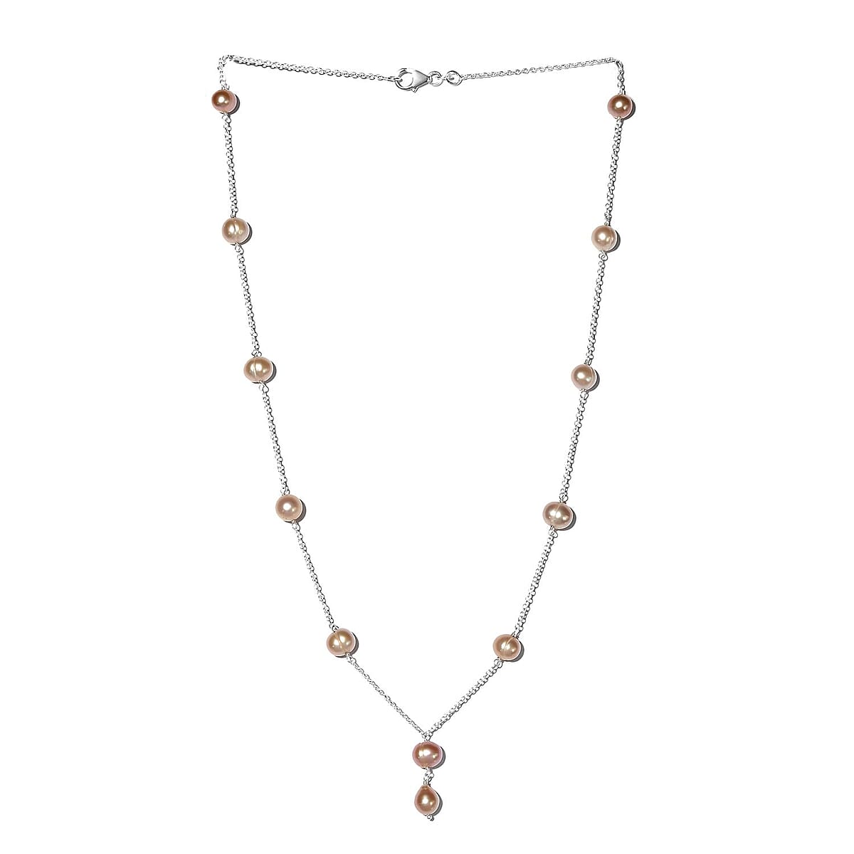 Peach Freshwater Pearl Necklace 20 Inches in Sterling Silver image number 3