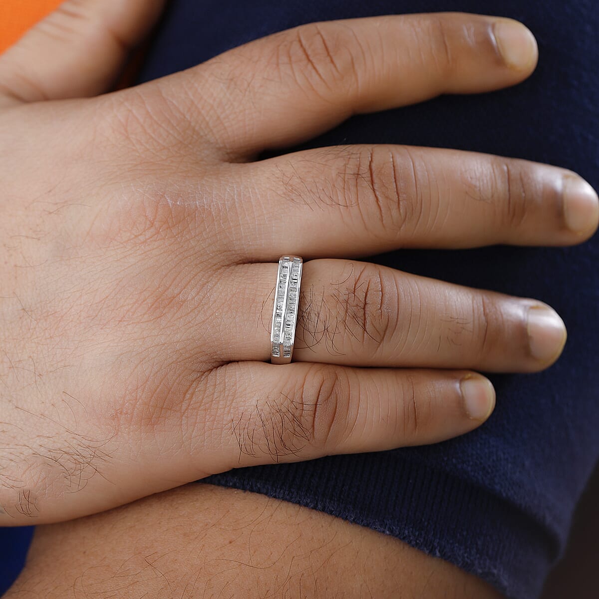 Diamond Men's Ring in Platinum Over Sterling Silver 0.75 ctw image number 2