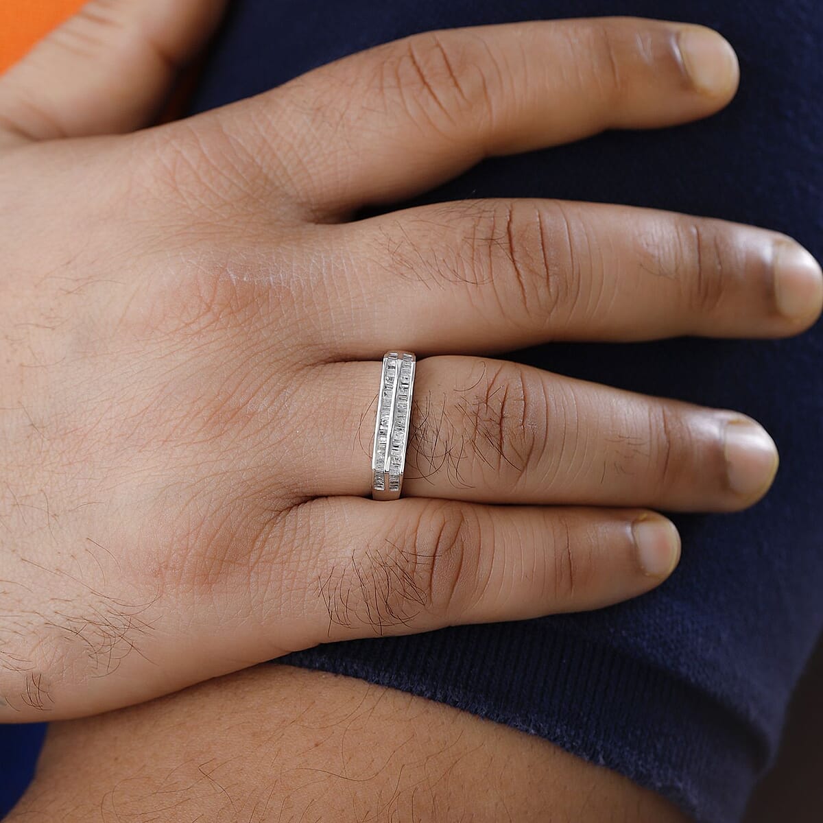 Diamond Men's Ring in Platinum Over Sterling Silver (Size 14.0) 0.75 ctw image number 2