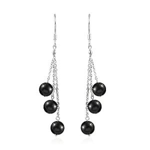 Thai Black Spinel 3 Stone Drop Earrings in Sterling Silver 20.25 ctw