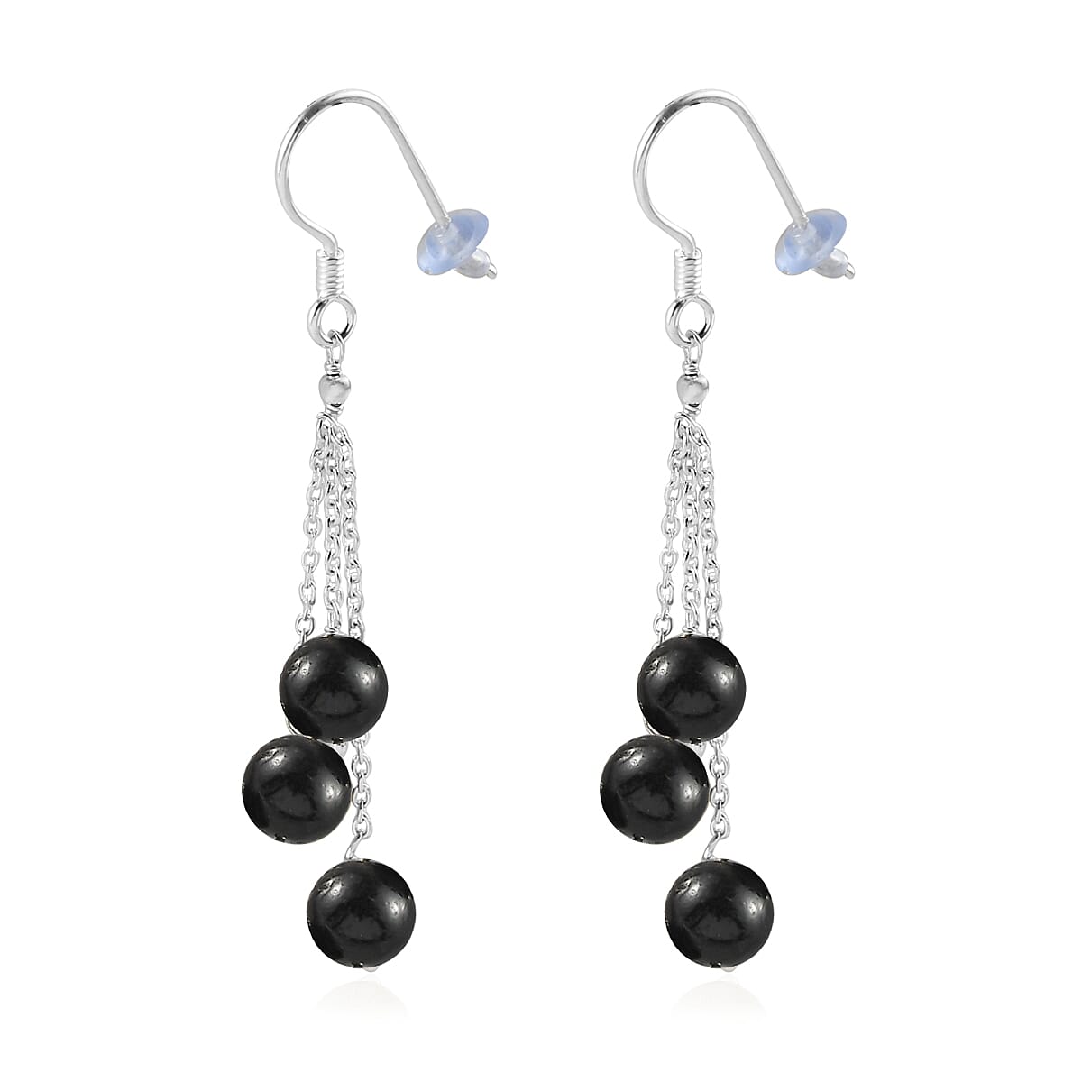 Thai Black Spinel 3 Stone Drop Earrings in Sterling Silver 20.25 ctw image number 3