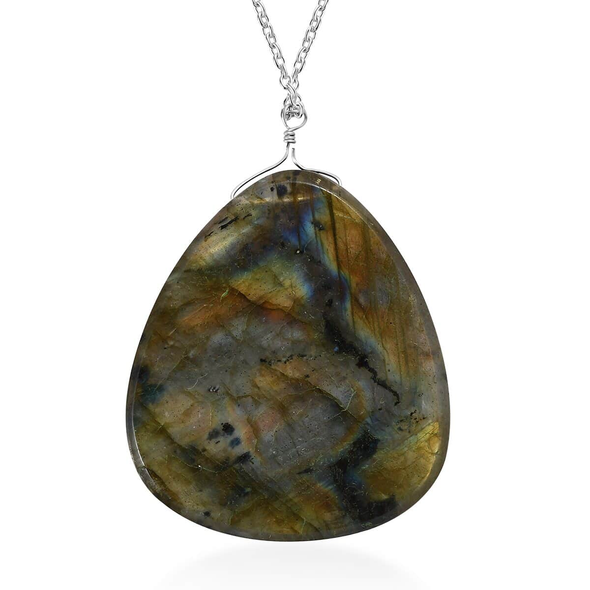 Malagasy Labradorite Pear Shape Necklace 20 Inches in Sterling Silver 69.50 ctw image number 0