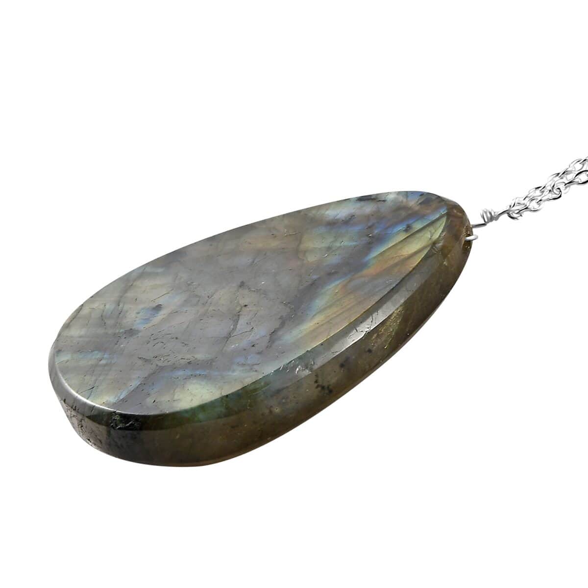 Malagasy Labradorite Pear Shape Necklace 20 Inches in Sterling Silver 69.50 ctw image number 3