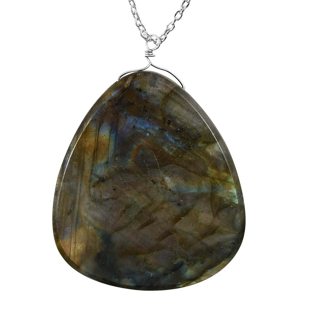 Malagasy Labradorite Pear Shape Necklace 20 Inches in Sterling Silver 69.50 ctw image number 4