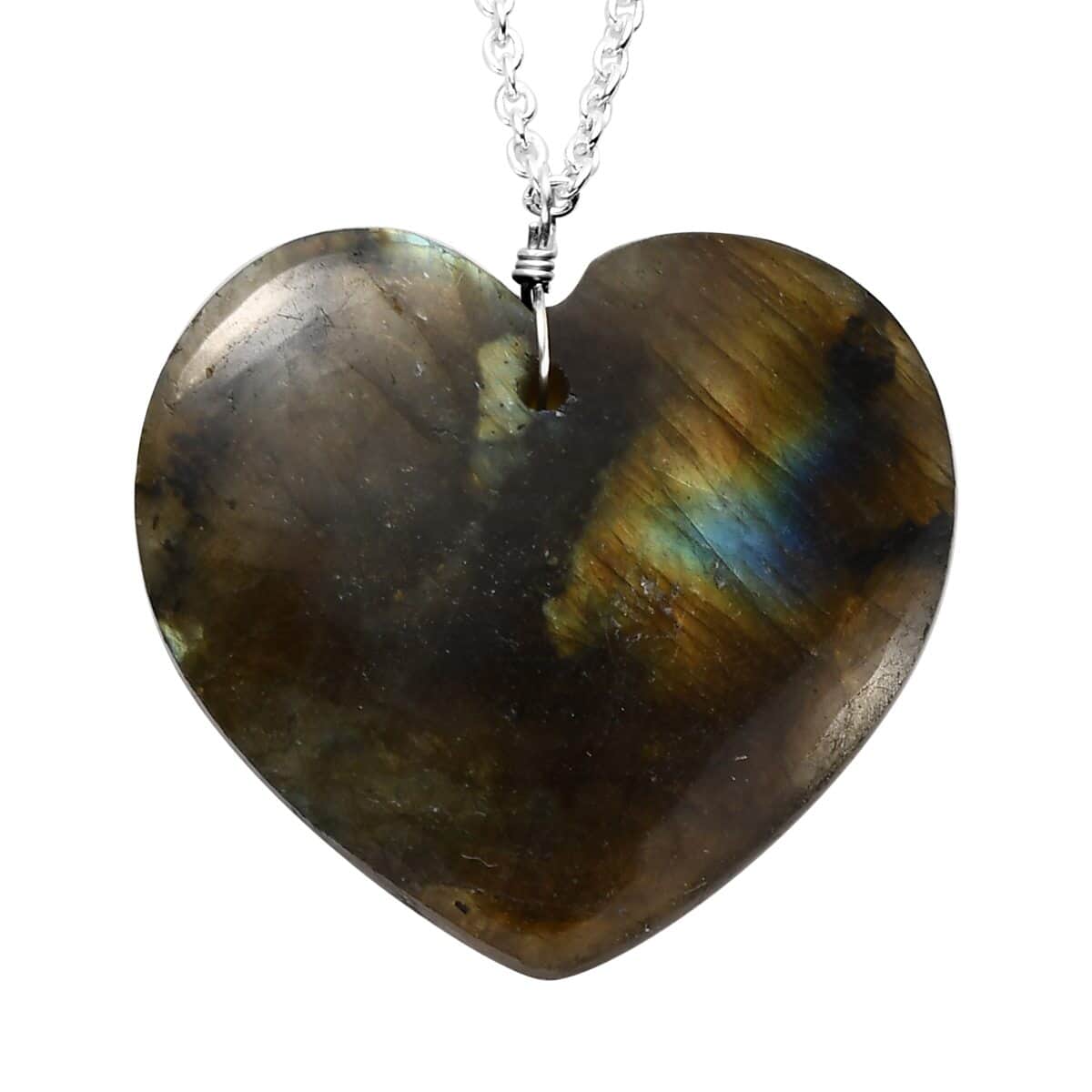 Malagasy Labradorite Heart Shape Necklace 20 Inches in Sterling Silver 51.10 ctw image number 0