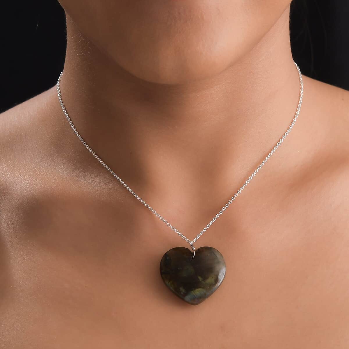 Malagasy Labradorite Heart Shape Necklace 20 Inches in Sterling Silver 51.10 ctw image number 1