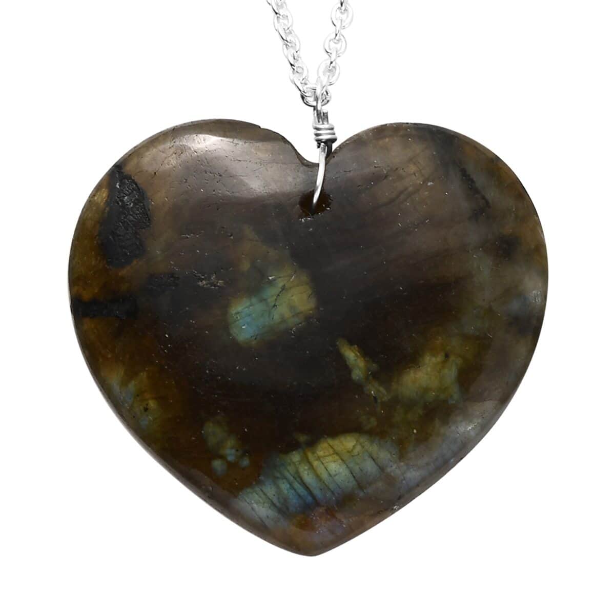 Malagasy Labradorite Heart Shape Necklace 20 Inches in Sterling Silver 51.10 ctw image number 4