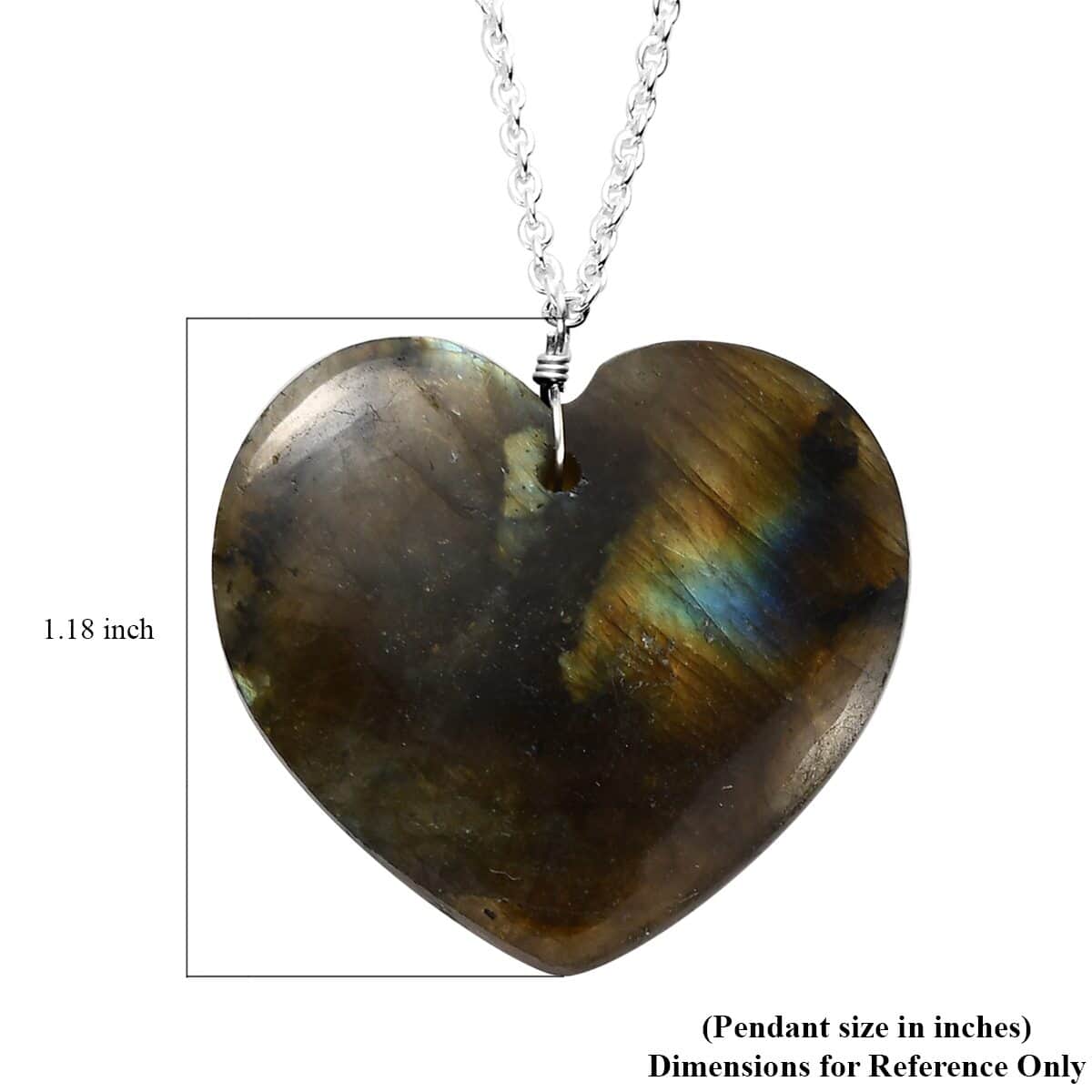 Malagasy Labradorite Heart Shape Necklace 20 Inches in Sterling Silver 51.10 ctw image number 5