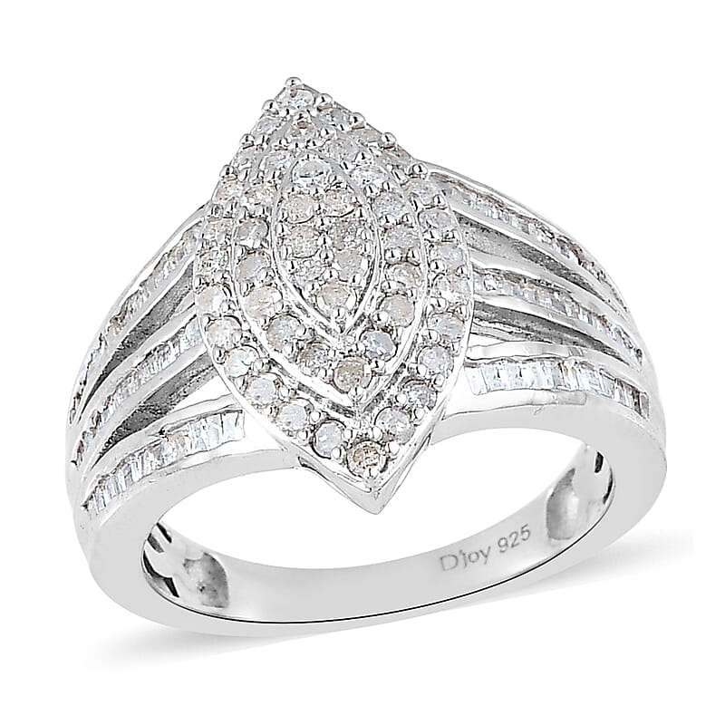 Diamond Ring in Platinum Over Sterling Silver (Size 8.0) (Del. 15-20 Days) 1.00 ctw