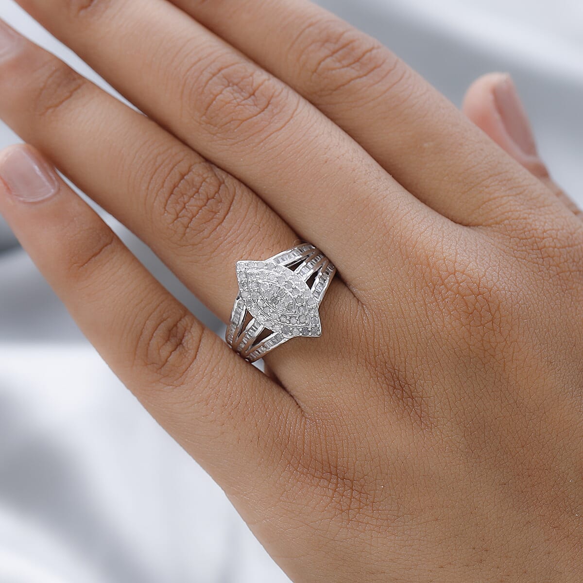 Diamond Ring in Platinum Over Sterling Silver (Size 8.0) (Del. 15-20 Days) 1.00 ctw image number 2