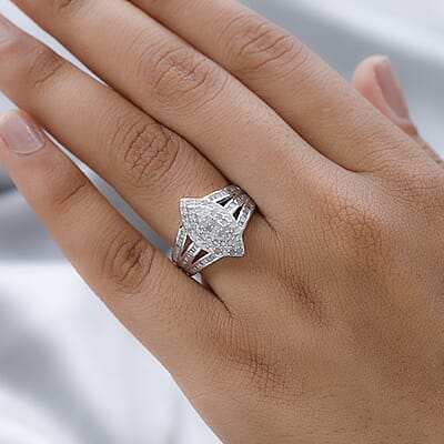 Diamond Ring in Platinum Over Sterling Silver (Size 8.0) (Del. 15-20 Days) 1.00 ctw