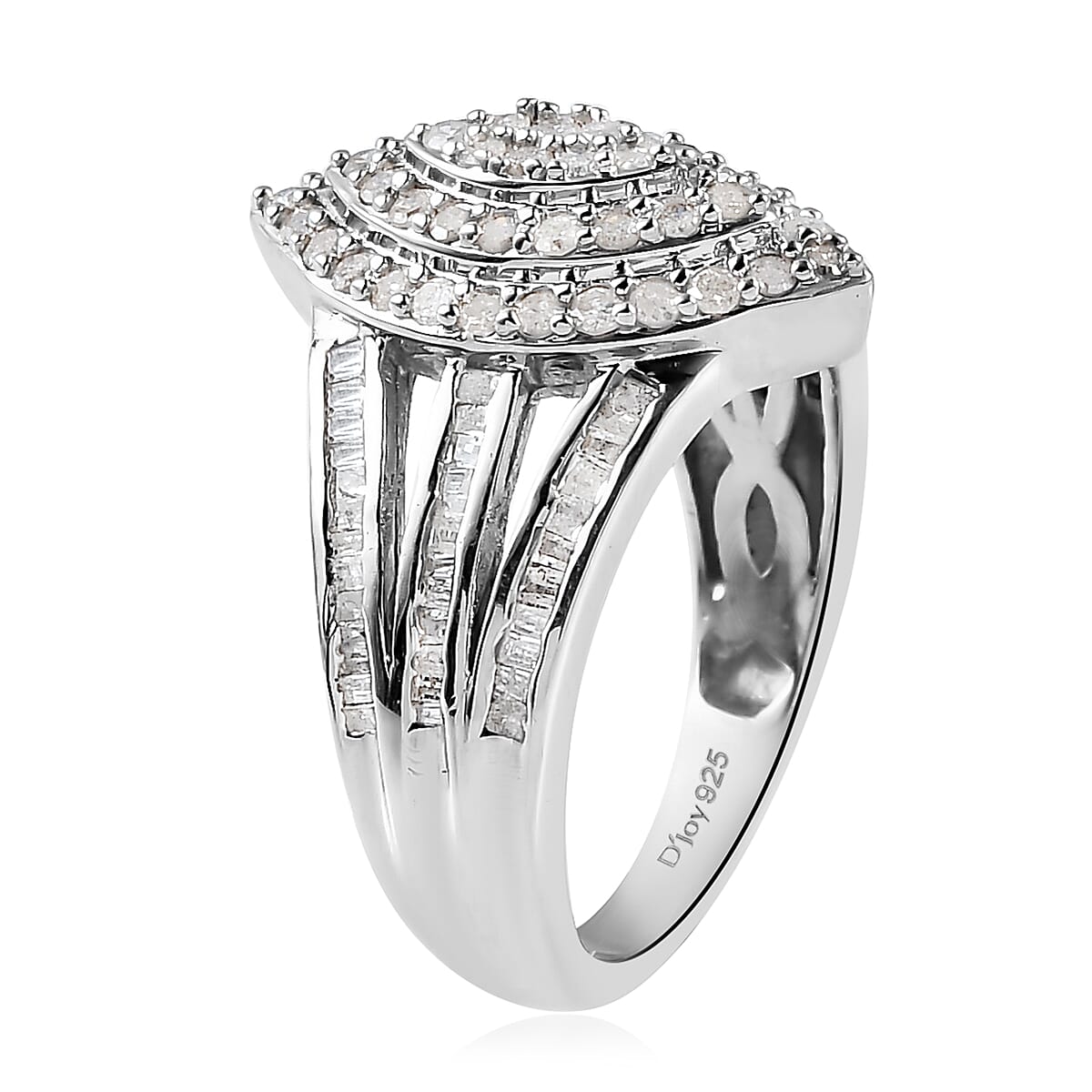 Diamond Ring in Platinum Over Sterling Silver (Size 8.0) (Del. 15-20 Days) 1.00 ctw