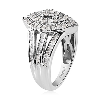 Diamond Ring in Platinum Over Sterling Silver (Size 8.0) (Del. 15-20 Days) 1.00 ctw