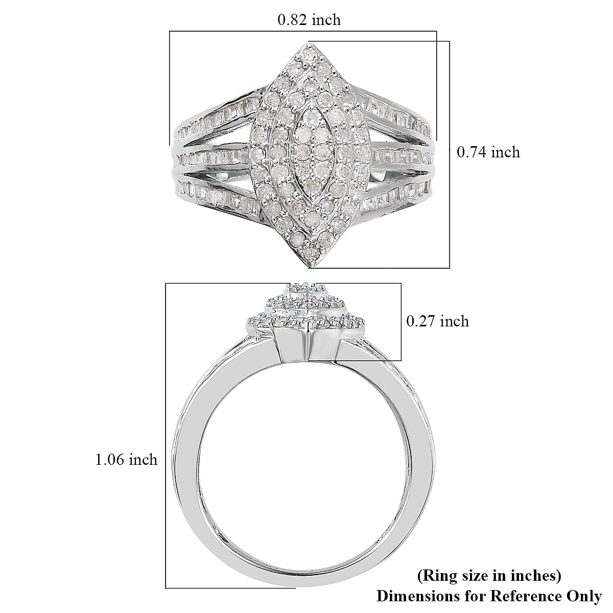 Diamond Ring in Platinum Over Sterling Silver (Size 8.0) (Del. 15-20 Days) 1.00 ctw