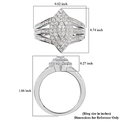 Diamond Ring in Platinum Over Sterling Silver (Size 8.0) (Del. 15-20 Days) 1.00 ctw