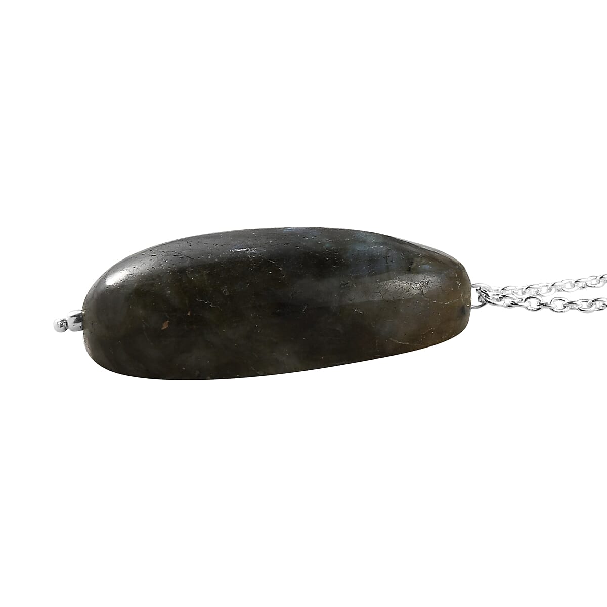 Malagasy Labradorite Long Pear Shape Necklace 20 Inches in Sterling Silver 50.00 ctw image number 3