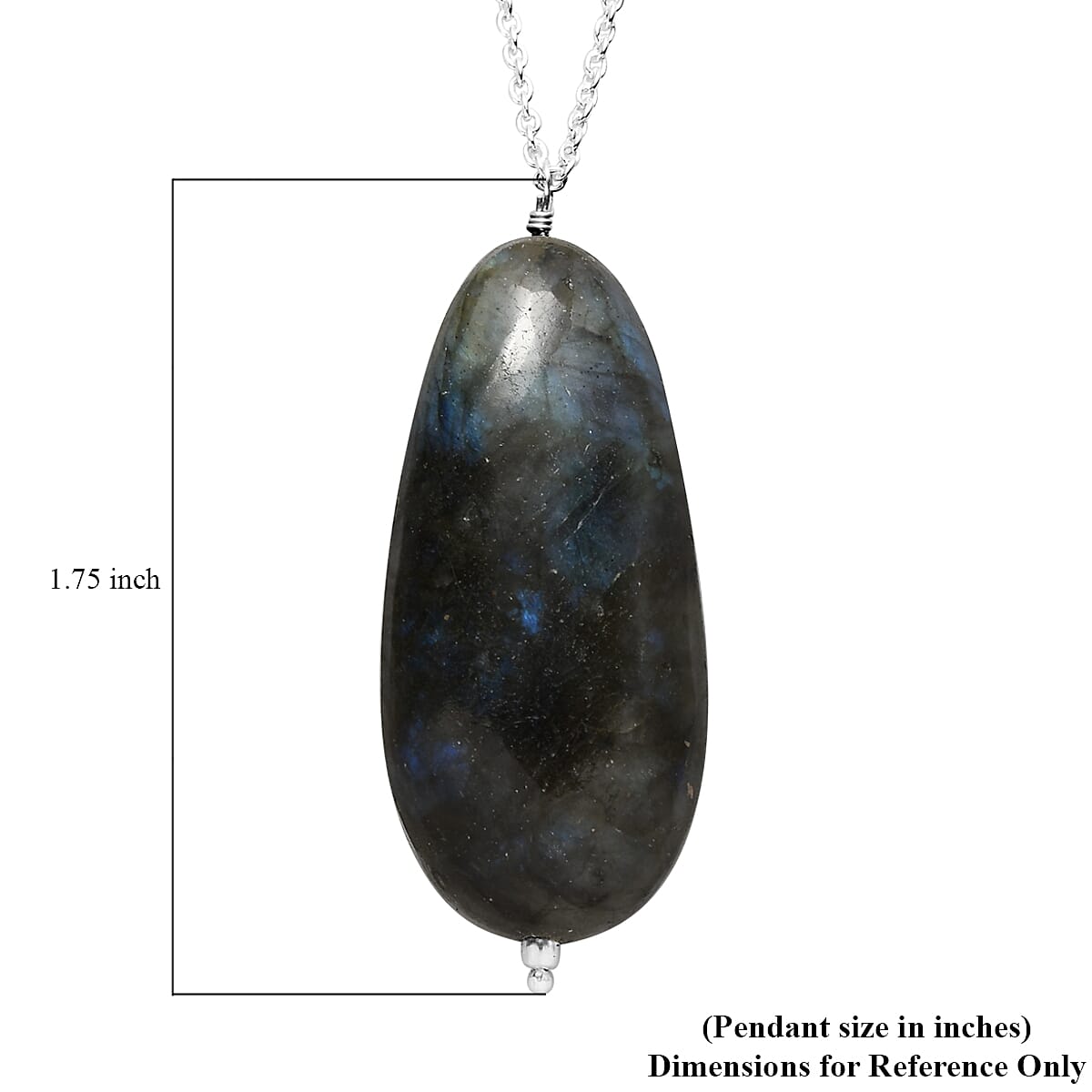 Malagasy Labradorite Long Pear Shape Necklace 20 Inches in Sterling Silver 50.00 ctw image number 5
