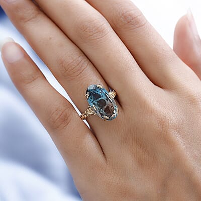 Aqua Terra Costa Quartz (Triplet) Ring in Vermeil YG and Platinum Over Sterling Silver (Size 10.0) 8.50 ctw