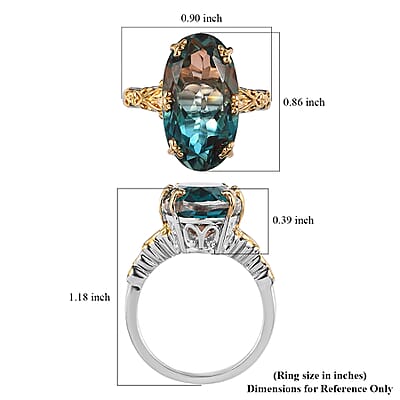 Aqua Terra Costa Quartz (Triplet) Ring in Vermeil YG and Platinum Over Sterling Silver (Size 10.0) 8.50 ctw