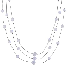 White Magic Color Glass 3 Row Station Necklace 20-22 Inches in Silvertone