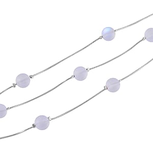 White Magic Color Glass 3 Row Station Necklace 20-22 Inches in Silvertone