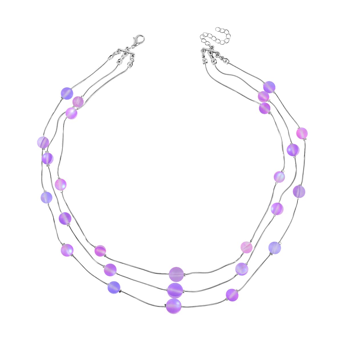 Purple Magic Color Glass 3 Row Station Necklace 20-22 Inches in Silvertone image number 0