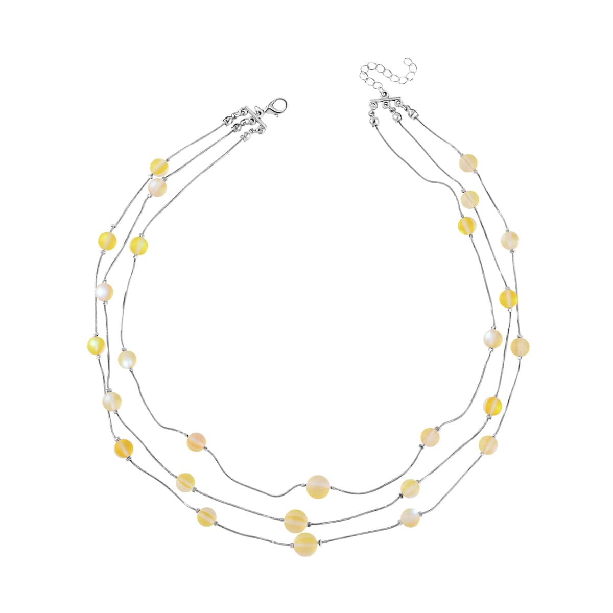 Yellow Magic Color Glass 3 Row Station Necklace 20-22 Inches in Silvertone image number 0