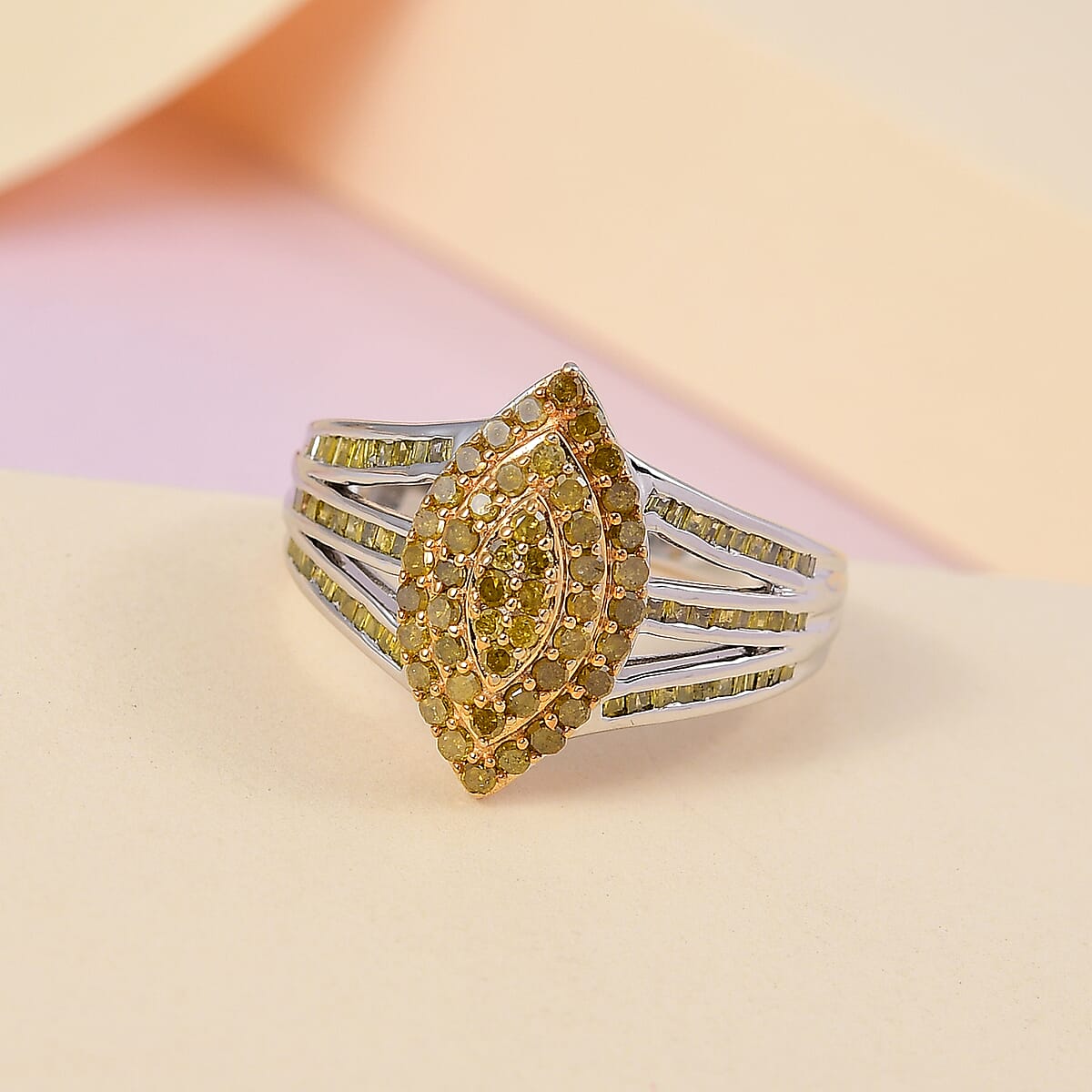 Yellow Diamond Ring in Platinum Over Sterling Silver (Size 10.0) 1.00 ctw image number 1