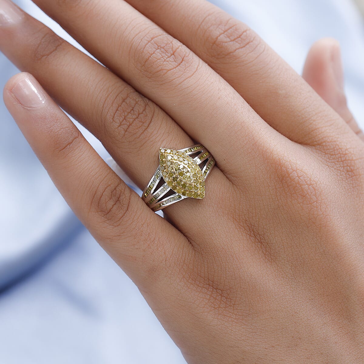 Yellow Diamond Ring in Platinum Over Sterling Silver (Size 10.0) 1.00 ctw image number 2