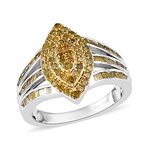 Yellow Diamond Ring in Platinum Over Sterling Silver (Size 7.0) 1.00 ctw