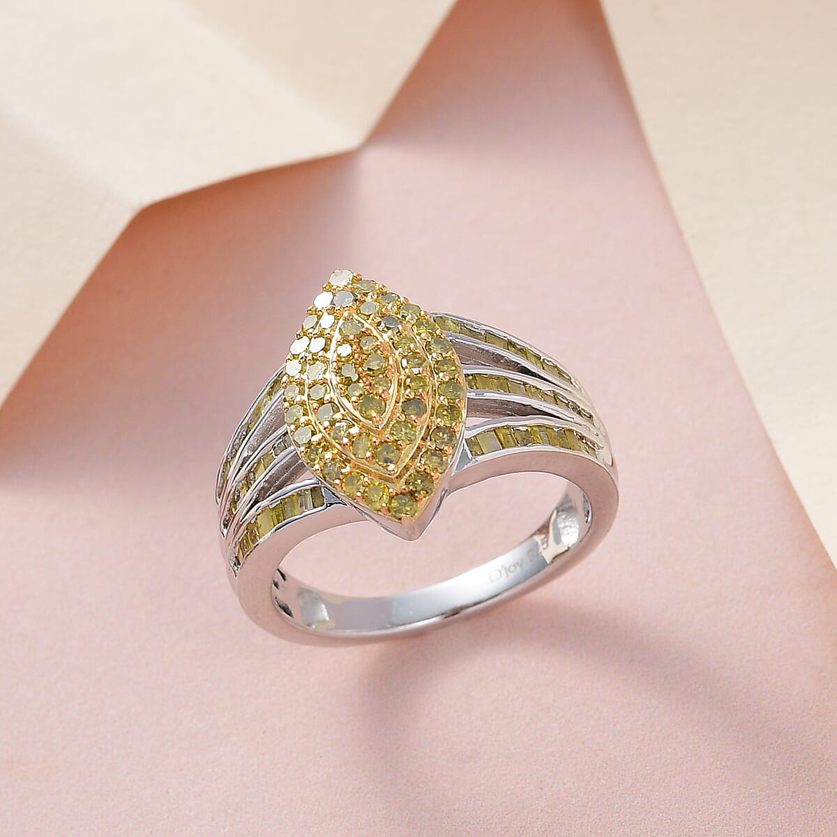 Yellow Diamond Ring in Platinum Over Sterling Silver (Size 7.0) 1.00 ctw image number 1