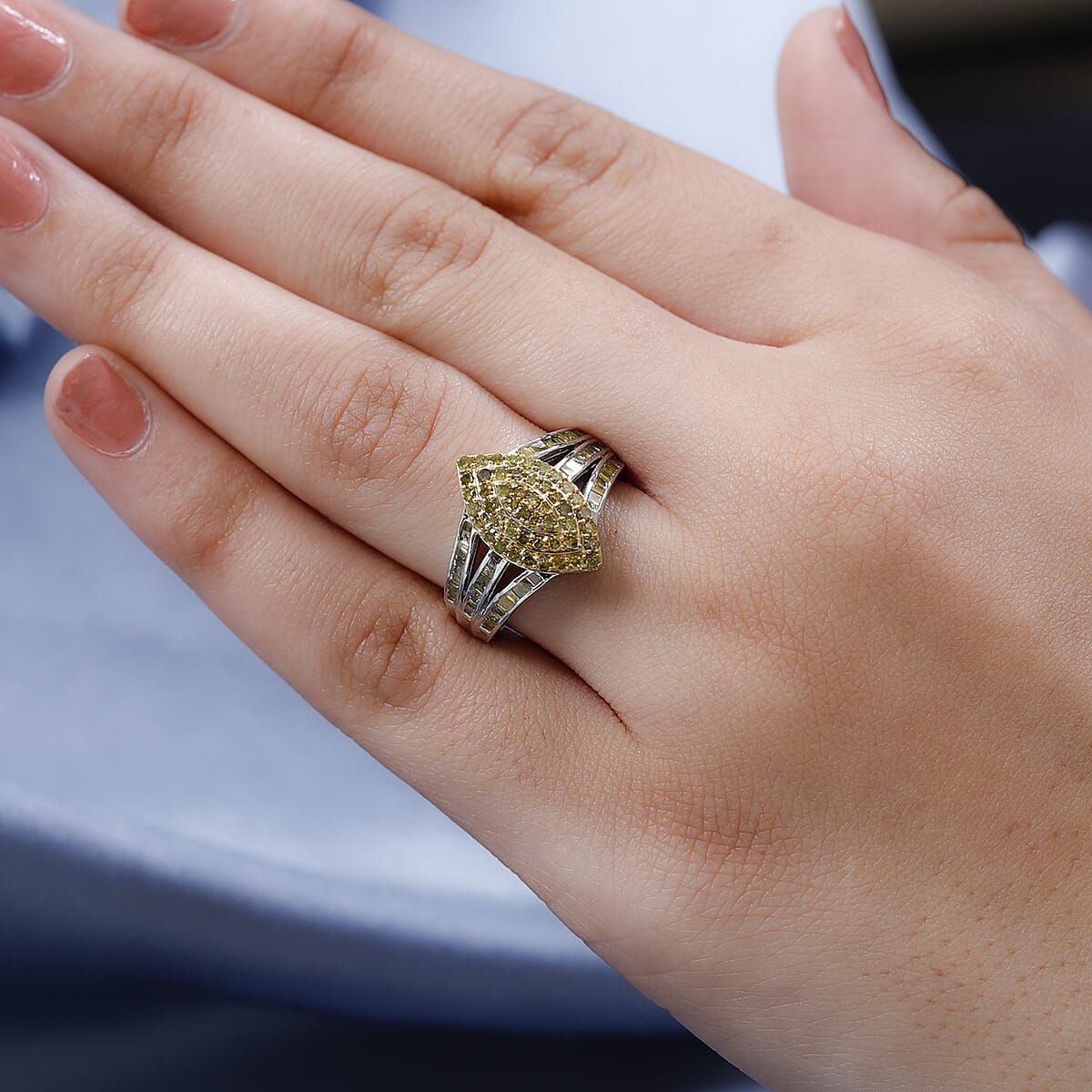 Yellow Diamond Ring in Platinum Over Sterling Silver (Size 7.0) 1.00 ctw image number 2