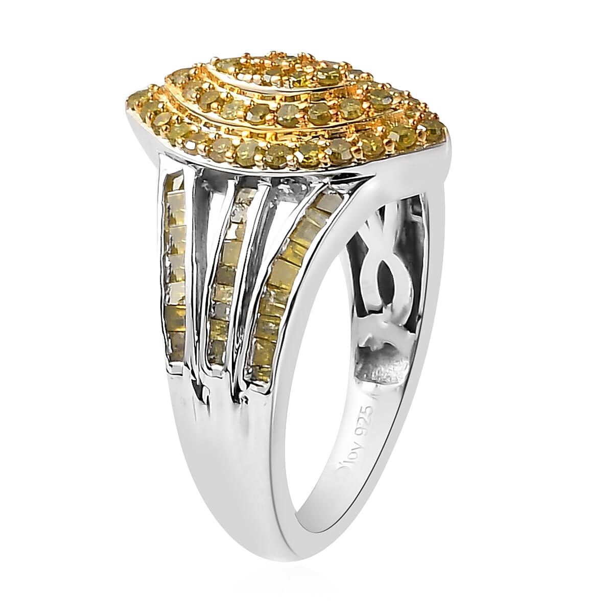 Yellow Diamond Ring in Platinum Over Sterling Silver (Size 7.0) 1.00 ctw image number 3